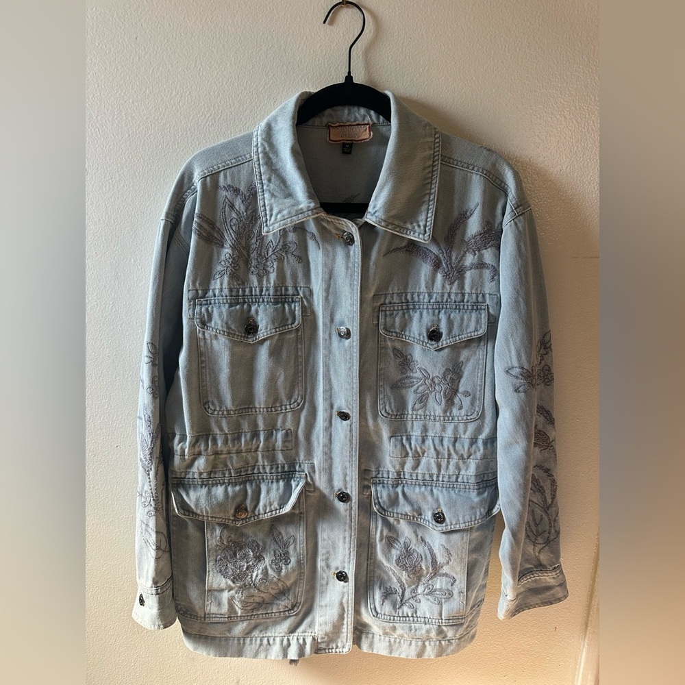 Johnny Was Embroidered Cargo Denim Jacket